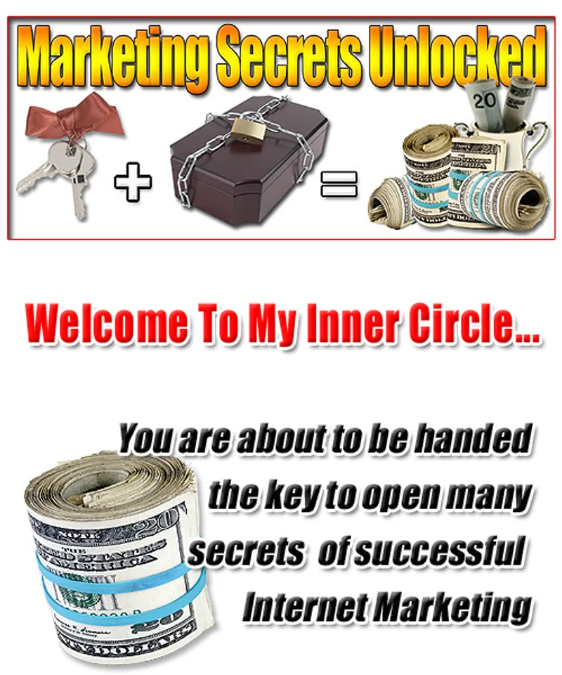 Marketing Secrets Unlocked ebook cover showing proven internet marketing strategies to boost sales, grow online business, and increase income.