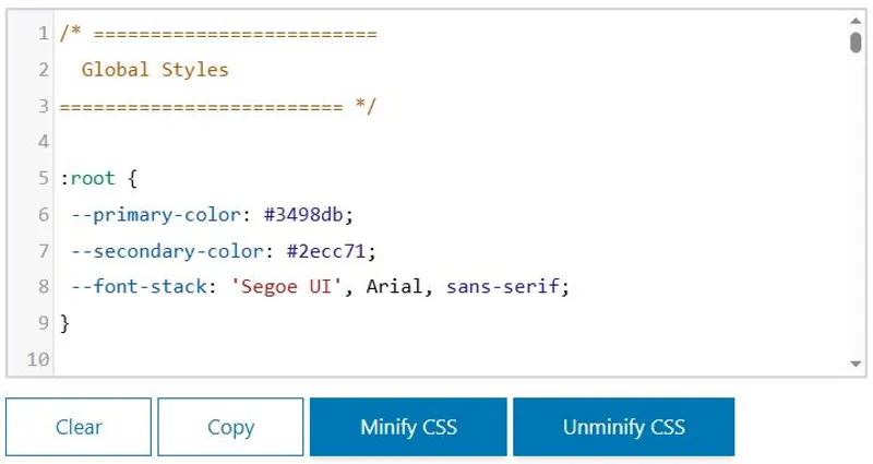 CSS unminifier tool converting compressed CSS into readable format