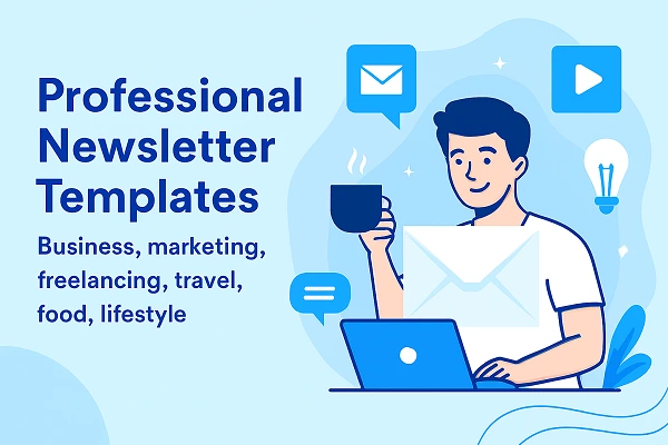 Professional newsletter email templates for all niches including business, marketing, freelancing, travel, food, and lifestyle