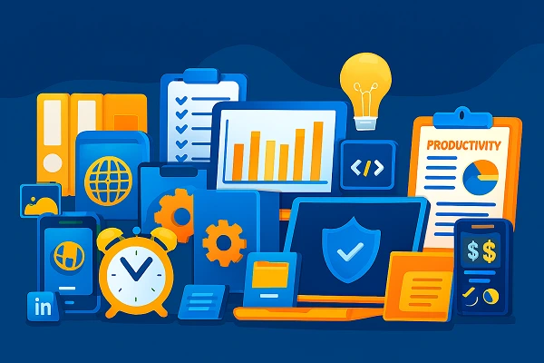 Productivity software applications bundle including task managers, automation tools, calculators, and office utilities for better efficiency.