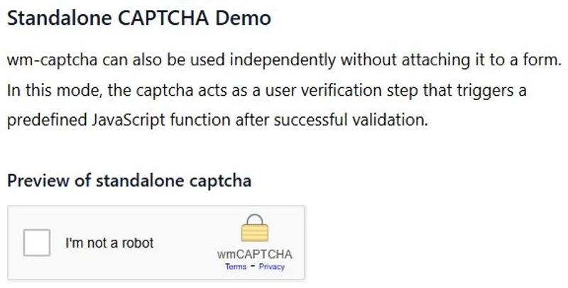 Lightweight JavaScript captcha widget embedded in website form